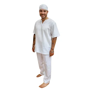 Roupa De Ração Branca Oxford Masculina - 2 Peças