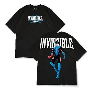 Camiseta Invencible Uniforme Azul Estonada Preta Geek Streetwear Original