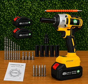 Chave De Impacto Parafusadeira Furadeira Motor Brushless Sem Fio 2 Baterias 48v Com Maleta