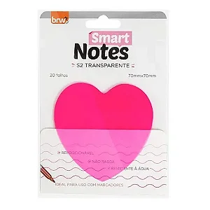 Bloco Smart Notes BRW 70x70 Transparente Coração Rosa 20 Folhas