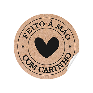 Adesivo Feito À Mão Com Carinho Efeito Kraft 3x3 Cm - 140 Un