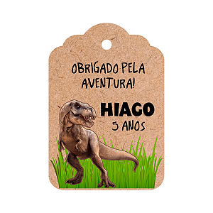 Tag em Kraft Aniversário Dinossauro - Personalizável Nome e Idade