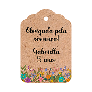 Tag em Kraft Aniversário Jardim Encantado Personalizável com Nome e Idade