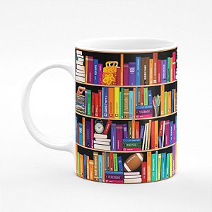Caneca de Cerâmica Estante de Livros 325ml