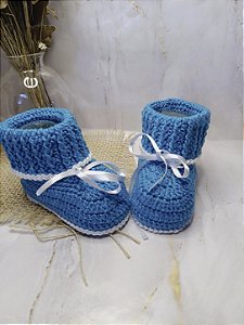 Botinha Baby de Crochê Clássica com Laço – 100% Algodão (Azul Turquesa)