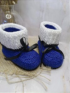 Botinha Baby Classic Azul Royal em Crochê – 100% Algodão