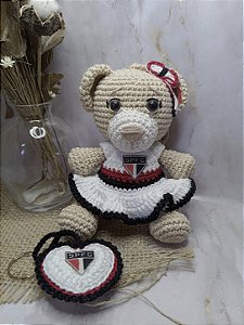 Kit Ursinha Tricolor Amigurumi (13 cm) + Chaveiro Coração – São Paulo FC