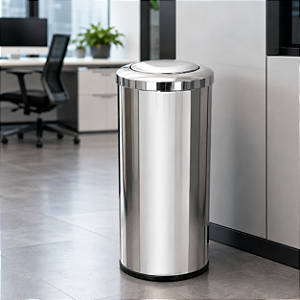 Lixeira em Aço Inox C/Tampa Meia Esfera 50 Litros