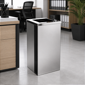 Lixeira Quadrada em Aço Inox C/Tampa Aro 50 Litros