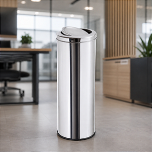 Lixeira em Aço Inox C/Tampa Meia Esfera 22 Litros