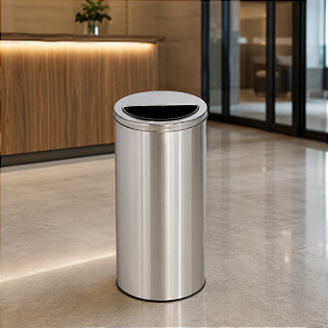 Lixeira em Aço Inox com Aro Meia Lua 50 Litros