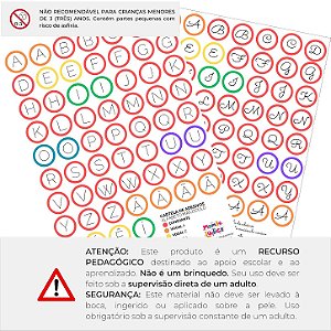 Kit 2 Cartelas Adesivos Alfabeto Letra Bastão e Cursiva Maiúscula (130 adesivos)