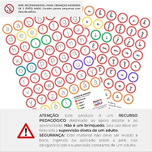 Kit 2 Cartelas Adesivos Alfabeto Letra Bastão e Cursiva Minúscula (130 adesivos)