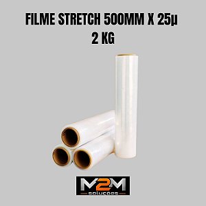Bobina Filme Stretch 500mm x 0,025mm com tubo manual 2kg em Itu