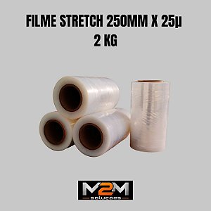 Bobina Filme Stretch 250mm x 0,025mm com tubo manual 2kg em Itu