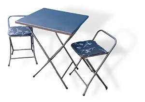 Kit Mesa + Duas Banquetas Dobrável De Aço