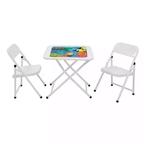 Jogo De Mesa/mesinha Infantil Dobrável Com Duas Cadeiras Branca
