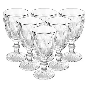 Kit 6 Taças de Vidro 340ml Diamond – Elegantes para Água, Suco e Vinho