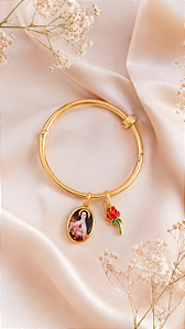 Bracelete Dourado Santa Terezinha com Rosa
