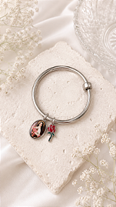 Bracelete Santa Terezinha e Rosa Prateado