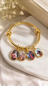 Bracelete Dourado com 4 Medalhas Coloridas