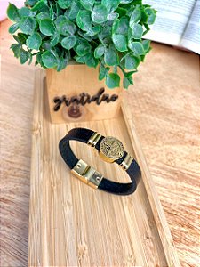 Pulseira em Couro Sintético com Medalha São Bento