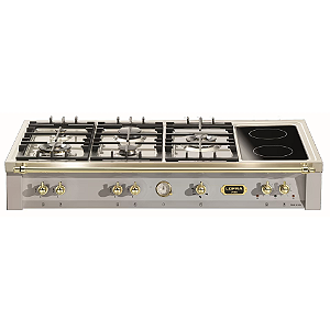 Cooktop de Embutir Lofra Dolcevita TRS126/5C - Queimadores Dual Flame e Sabaf, Zonas Vitrocerâmicas, Design Vintage, Aço Inox, 1200mm - Segurança Gas-Stop