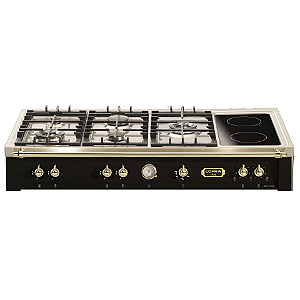 Cooktop Embutível Lofra Dolcevita Preto Fosco 120cm - Dual Flame 4.500W, Design Vintage, Queimadores Sabaf, Zonas Vitrocerâmicas, Segurança Gas-Stop, Manípulos em Latão
