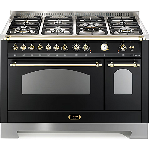Fogão Embutível Vintage Lofra Dolcevita com Duplo Forno, 7 Queimadores Profissionais e Grill Infravermelho - Preto Fosco, 120cm, Design Elegante, 220V, Segurança Gas-Stop