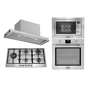 Kit Cozinha Invita Completa Built-in | Cooktop 5 Bocas 90cm + Forno 60cm + Coifa Built-in 90cm + Micro-ondas 25L | Inox 220V