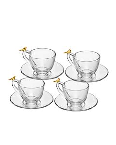 Conjunto 4 Xícaras de Café com Pires Golden Bird 80ml Cristal Ecológico Wolff