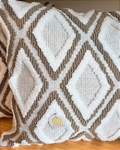 Almofada Felpuda Cinza com Branco 45x45cm 100% Algodão