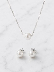 Conjunto Perola Milari Prata