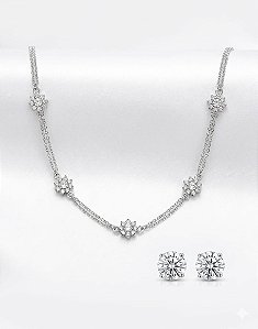 Conjunto Milri Feminino Ródio com Zirconia