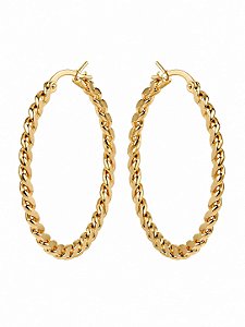 Brinco Feminino Argola Média Trançado Dourado 5 Cm
