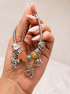Pulseira Folheada com Berloques Diversos Coloridos