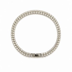 Pulseira Riviera Dupla Prateada com Strass