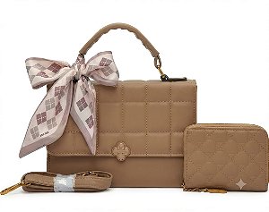 Bolsa Feminina Transversal com Carteira e Lenço