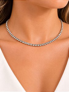 Colar Choker Riviera Feminino Folheado Prateado