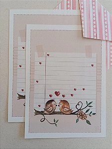 Coleção de Papéis de Carta MEU AMOR É TODINHO SEU com Envelope 04 unidades | PÁSSAROS & CARTINHA