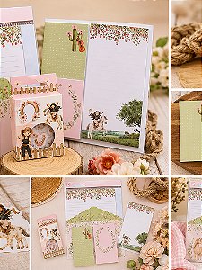 COLEÇÃO CONTRY - BUENDIA - KIT PAPEL DE CARTA+TRIO DE BLOQUINHOS+CAIXINHA DE ADESIVOS