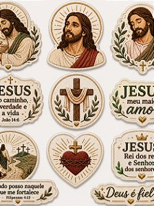 Adesivos Cristãos Estilo Bordado – Jesus | Perfeitos para Bíblia, Devocional, Caderno e Presentes