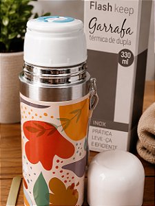 Garrafa Térmica Inox 330ml – Estampa Floral | Parede Dupla | Conserva Quente e Frio
