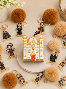 CHAVEIRINHO JESUS E OS SANTOS COM CAIXINHA IGREJA - BUENDIA - POMPOM