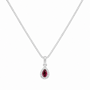 Colar Gota Rubi Cravejada em Prata 925