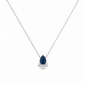 Colar Gota Safira Cravejada em Prata 925