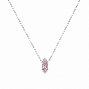 Colar Retangular Rosa em Prata 925