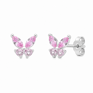 Brinco Borboleta Rosa em Prata 925