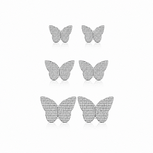 Trio de Brincos Borboleta Texturizada em Prata 925