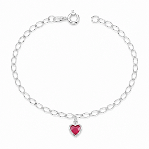 Pulseira Coração Rosa em Prata 925